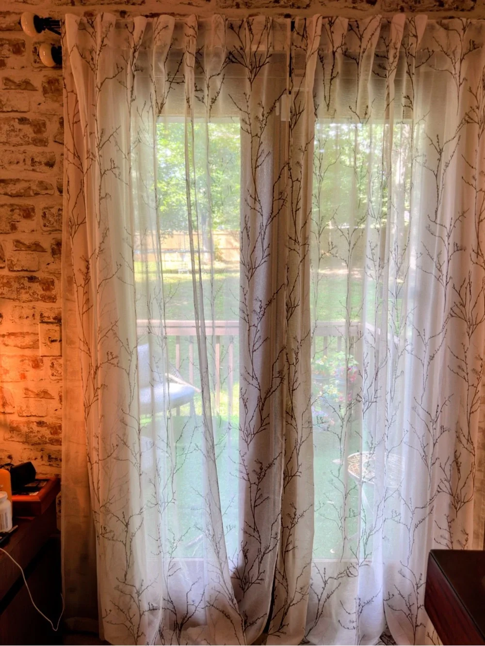 Set of Two Ivory Sheer Curtains with Gray Vine Pattern Back Tab – 84”